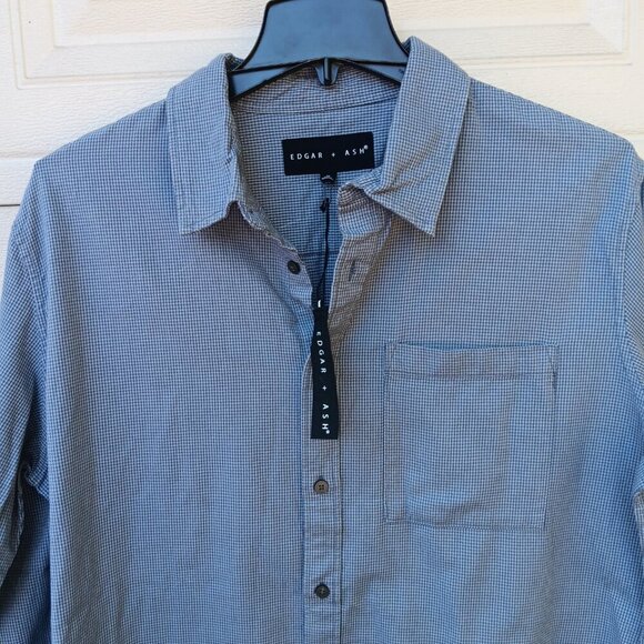 Edgar Ash Shirt Mens Extra Large Blue Checkered Button Up Long Sleeve Cotton NWT - Picture 1 of 4